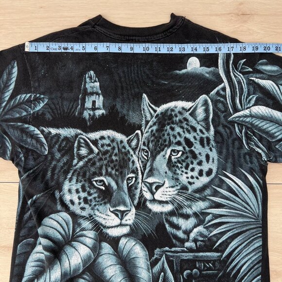Vintage 90s Nature All Over Print Leopard in Jungle Single Stitch T-Shirt Sz Lrg - Picture 14 of 15